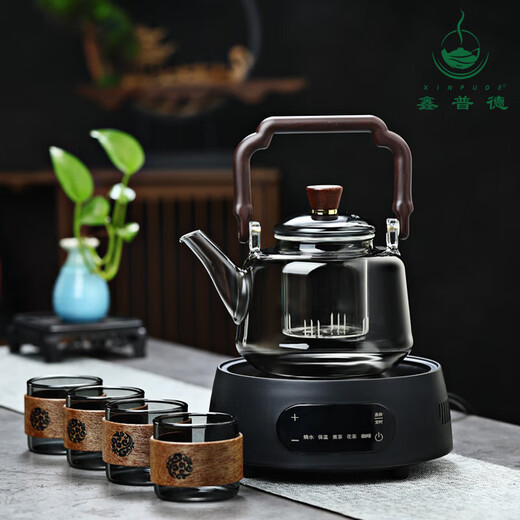 Electric ceramic stove tea making set, high temperature resistant glass pot, tea set, high temperature resistant flower and fruit tea health teapot, multi-purpose stove, kettle and cup set (excluding tea tray)