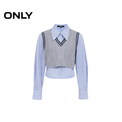 ONLY2025 new winter style college style style color block knitted vest suit shirt for women|125405016 H21 Kerry white background blue check XS