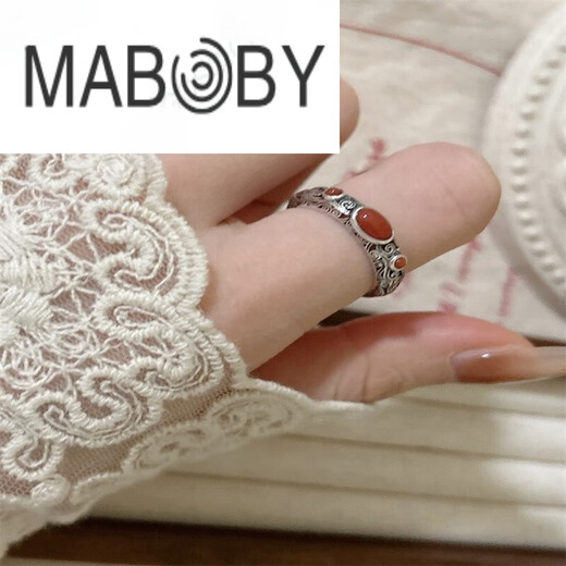 MABOBY Southern Red Ring Zodiac Year Ring Mongolian Element Turquoise Jewelry Ethnic Style Retro Made Mongolian Element Red Ring