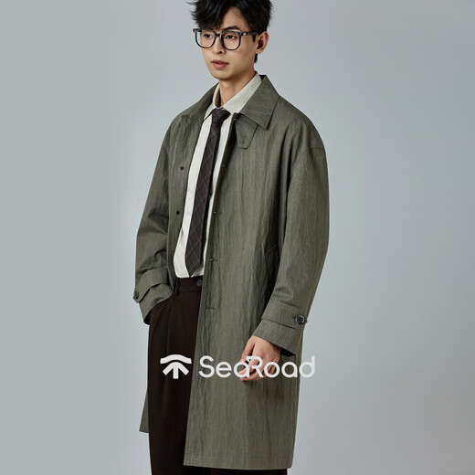 Marine Highway Stone Texture Windbreaker Men's 2025 Autumn Mid-Length Relaxed Casual Commuting Silhouette Jacket Khaki M