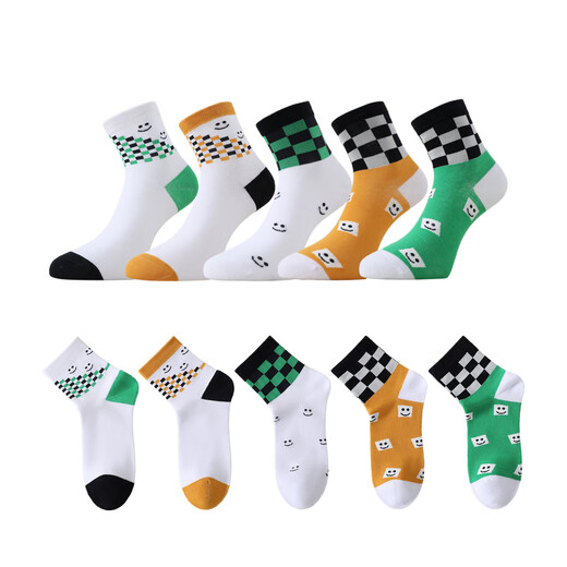 Jeanswest Jeanswest Women's Casual Color Block Stockings 2025 Winter New Women's Casual Stockings L6 5 Pairs Black and White*2+Green and White+Green+Yellow 6S83 One Size