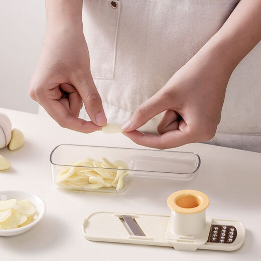 LZJV ginger and garlic grinder three-in-one potato slicer household ginger paste garlic shred multi-functional garlic pounding and vegetable cutting artifact zero-damage fingertip hand protection design green grater + slicing + grinding