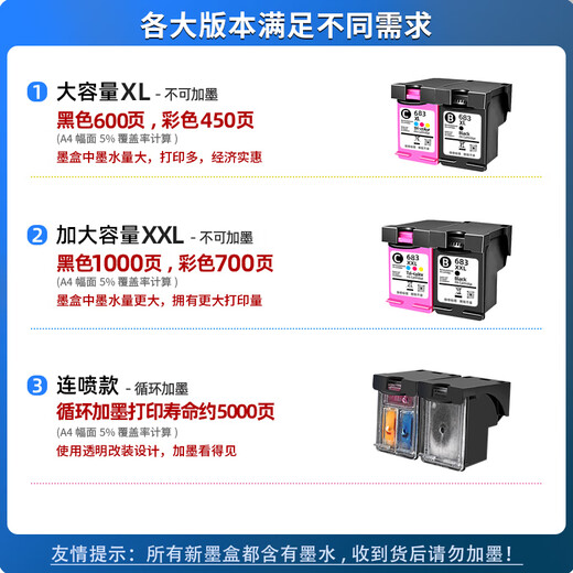 Yuehui ist für HP 683 Tintenpatronen geeignet, geeignet für Desktopjet plus 6178 6578 Drucker [700 Seiten] COLOR ANLARGED CAPAPLEGED -Upgrade -Version