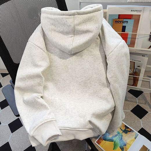 Su Yu 100% pure cotton fabric American retro oversize printed hooded couple thickened pullover sweatshirt for men and women autumn and winter hooded - floral gray plus velvet L Recommended 110-125 Jin Jin equals 0.5 kg