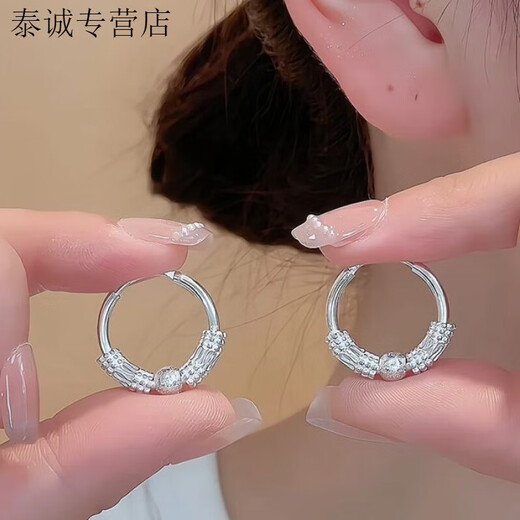 KZD Old Phoenix all-silver full-body pure silver 9999 earrings sterling silver earrings women's transfer bead earrings temperament earrings earrings small beads stick full-body pure silver earrings 5.355g fine solid + free certificate Lao Feng