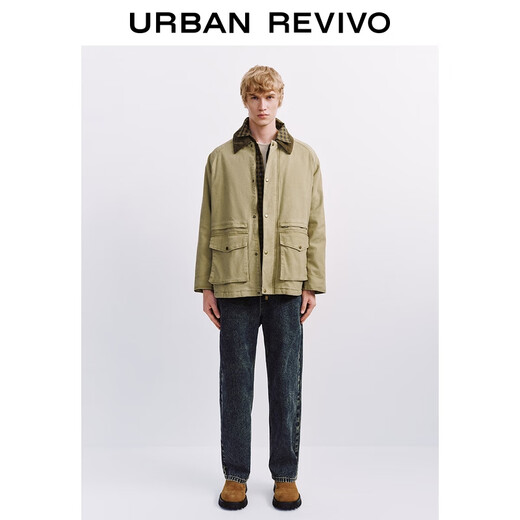 UR new winter men's clothing streamer style spliced lapel workwear pocket cotton clothing UML150040 Khaki XL