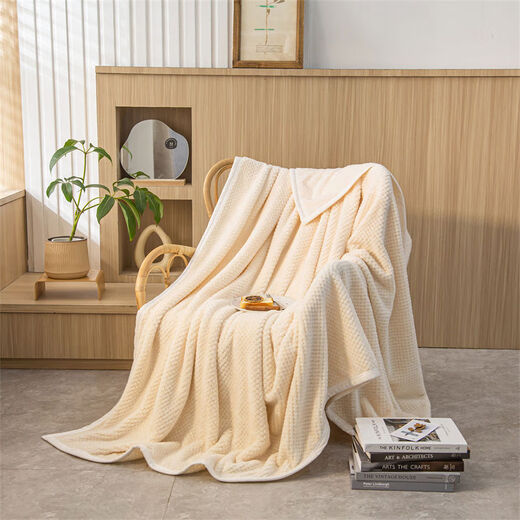 Yusenyi Stone Bridge Blanket Summer Office Nap Blanket Sleeping Thin Aviation Blanket Beibei Velvet Blanket Pineapple Check-Beige 180*200cm Single Noon Break Blanket Approximately 24Jin Jin equals 0.5kg