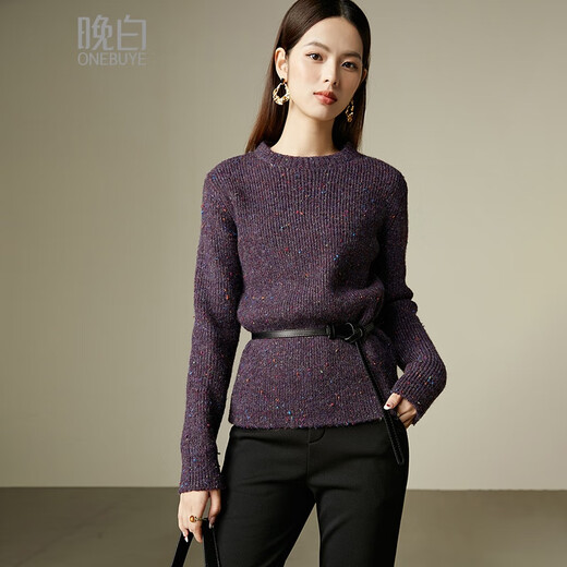 Late White Exclusive 2025 Winter Fashion Casual Sweater Solid Color Wool Sweater for Women Without Belt Purple S