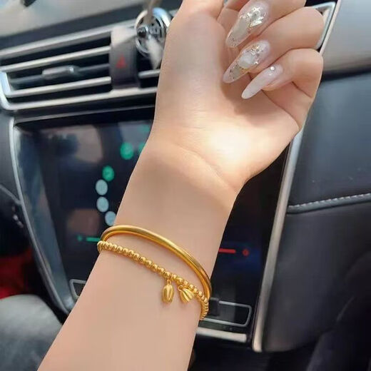 KZD Old Phoenix 999 Ancient Method Inheritance Bracelet Two Generations Happy Lotus Pendant Gold Beads Pure Gold Smooth Gold Silver Bracelet Bracelet Gold Bean Lotus Bracelet 1 piece