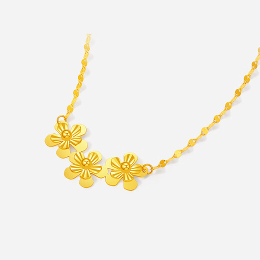 Saturday Fortune (ZLF) Yellow 18K Gold Necklace Women's Flower Pendant Simple Temperament Light Luxurious Colored Gold Necklace as a Holiday Gift for Your Girlfriend Necklace (40+5cm adjustable) about 1.1g