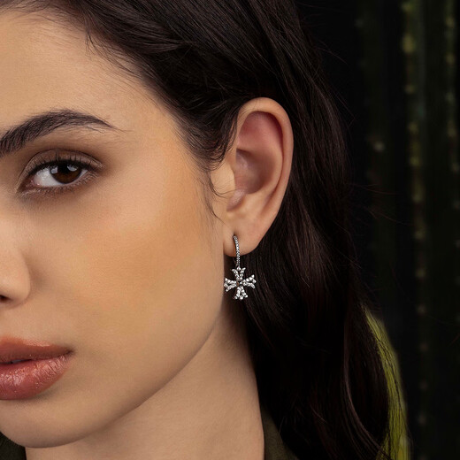 APM Monaco Dark Gray Cross Asymmetric Hoop Earrings for Women 2025 New Women's Earrings Birthday Gift