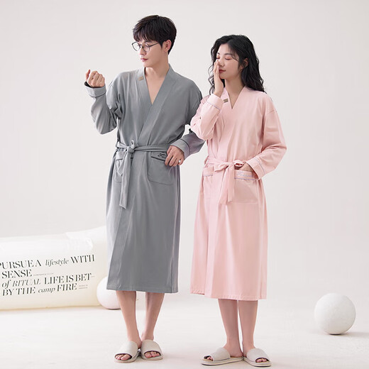 Пара ночной рубашки 100% Pure Cotton Long Bathrobe для женщин и мужчин осень осень и зимняя тонкая пижамская пара