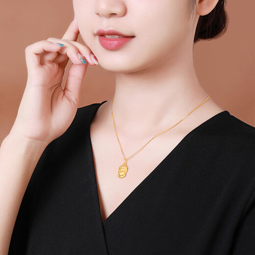 Chow Tai Fook Gold Pure Gold 999 Great Sun Tathagata Buddha Head Pendant Maitreya Buddha Pure Gold Necklace for Men and Women Birthday Gift Pure Gold with 18k Titanium Gold Chain