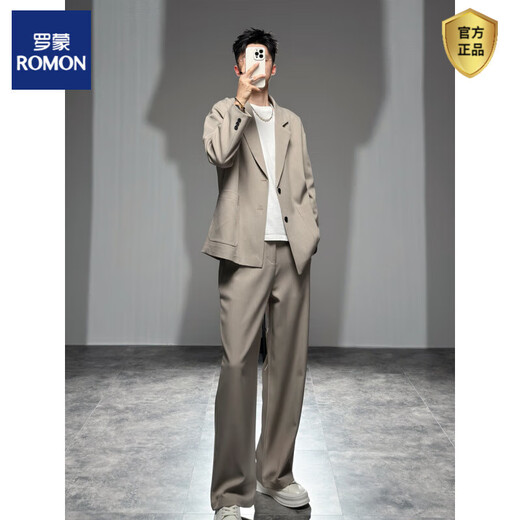ROMON Ryder's matching suit suit men's oversized casual suit two-piece loose, mature, handsome, champagne color L