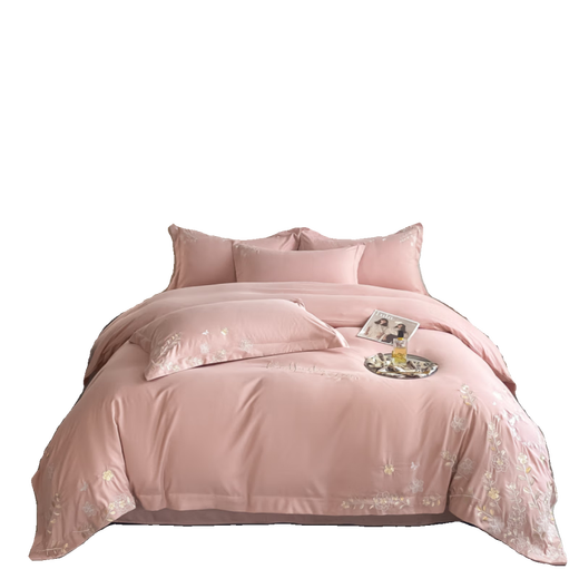 Mercury series 160-count cotton brushed thickened four-piece set pure cotton sheets, fitted sheets, embroidered quilt covers, skin-friendly bedding 4, bean paste powder, 1.8 meter bed sheet, four-piece set, quilt cover 200 230