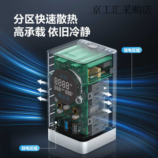 Bull gallium nitride intelligent digital display vertical multi-function fast charging socket desktop office wiring board plug-in row pebble gray 35W full length 1.5 meters ML1356