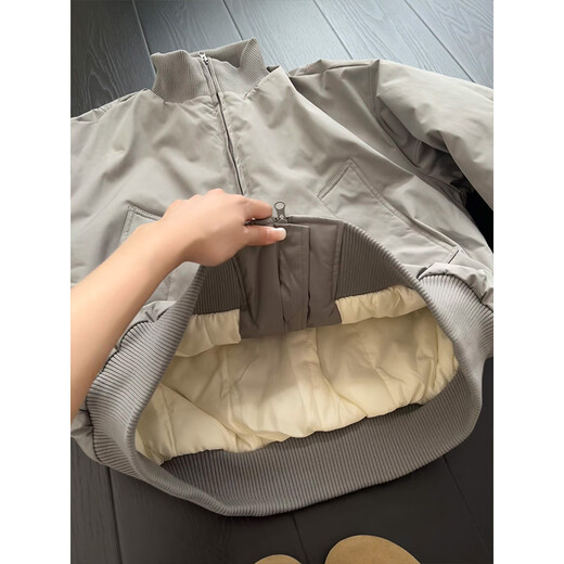 Jufeng Gray Cleanfit Flight Jacket Cotton Jacket Men's Winter Thickened Warm Cotton Jacket Short Profile Stand Collar Baseball Jacket Light Gray Cotton Upgraded M