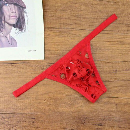 Men's underwear sexy transparent hollow breathable thong low waist U convex solid color single butt personalized mesh quick-drying white M90-105Jin Jin equals 0.5 kg