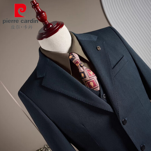 Pierre Cardin high-end men's wool suit suit engagement dress groom wedding business black suit professional formal three-piece suit double-breasted black (suit + vest + trousers) 3XL 56