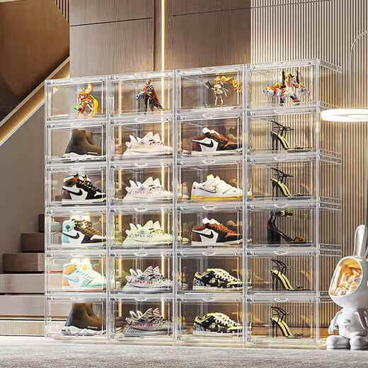 Sailotou transparent magnetic acrylic shoe box sneaker storage box thickened shoe box anti-oxidation household shoe storage 36x27x fully transparent upgraded double door thickened full HD magnetic 12 pack