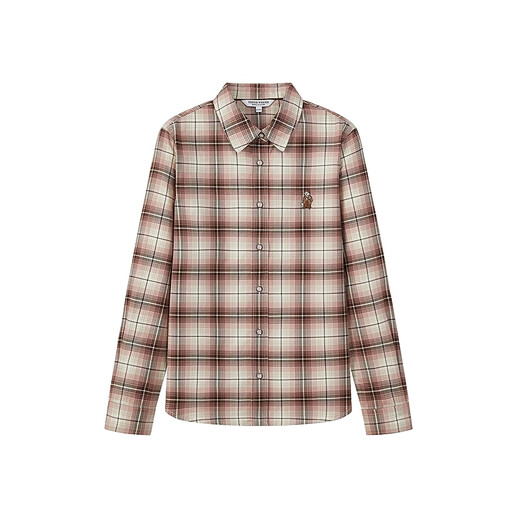 Teenie Weenie Bear Women's 25th Autumn New Retro Loose College Style Relaxed Natural Plaid Shirt Pink XS
