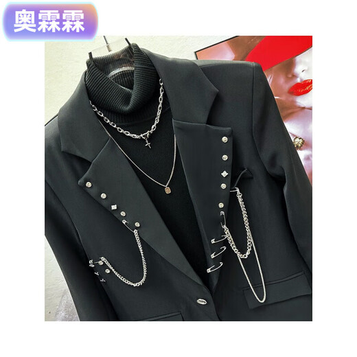 Aolinlin niche design chain black suit jacket men's ins trendy brand handsome street Korean style trendy casual top black M