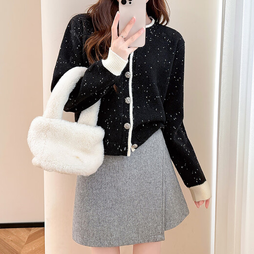 TonLion 2025 Autumn and Winter Small Fragrance Style Sequined Yarn Women's Round Neck Sweater Cardigan