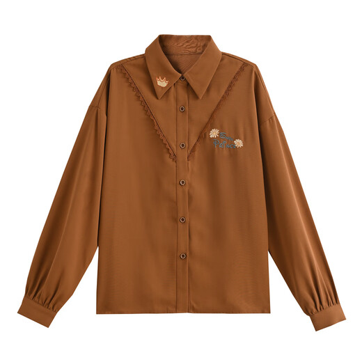 Mori Girl Tribe Autumn and Winter Loose Long Sleeve Shirt Women 2025 New Retro Embroidery Design Versatile Commuting Top Brown Shirt S Model Code