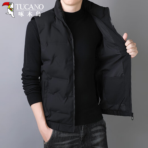 Woodpecker (TUCANO) down vest men's autumn and winter thin stand-up collar vest down jacket solid color jacket top men's black 3XL