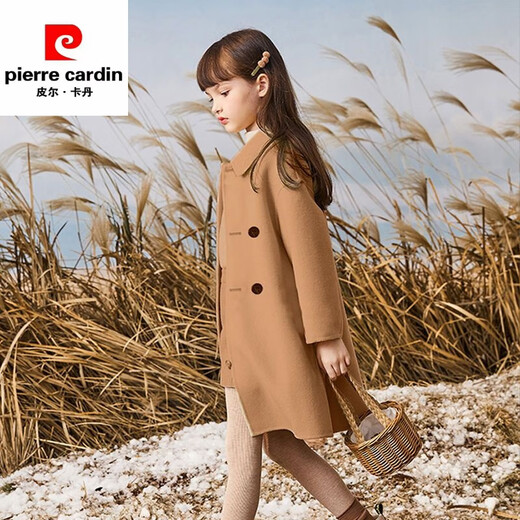 Pierre Cardin girls double-sided woolen coat 2023 autumn and winter new style children's lapel velvet coat medium and large children's woolen coat khaki 160