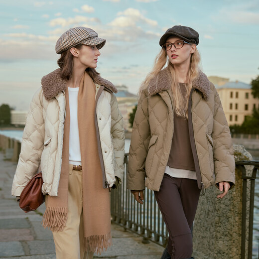 Bingjie BINJORA 25 Winter 95 Plush Collar Bath Style Down Jacket Women's Short J5400JI40 Star Style Wood Shadow Brown Star Style XS 155/80A Weight Approximately 45-60KG