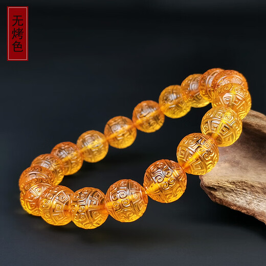 Hupai, one thing, one picture, one certificate, gold and amber bracelet, natural amber bracelet, female, engraved Buddhist beads, no cracks, bracelet, 12.02 grams, bead diameter 10.5 mm