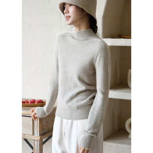 Keran Simple Mingyun Treasure Word-of-mouth Series Seamless One-piece Soft and Waxy 100% Australian Wool Wool Half-Turtle Collar Bottoming Shirt Space Rice S