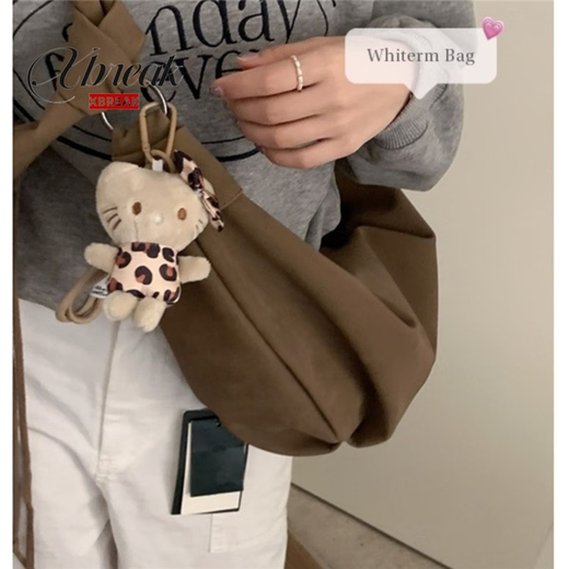 
XBREAK retro fashion dumpling bag 2025 new bag commuter large capacity high-end casual one-shoulder crossbody bag khaki ribbon pendant