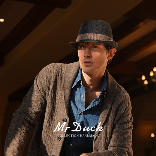 Mr DUCK winter woolen woolen hat middle-aged and elderly dad and grandpa retro jazz hat thickened and warm high-end British gentleman hat striped dark gray (handmade hat)-MW16092 M (suitable for 56-58cm head circumference)