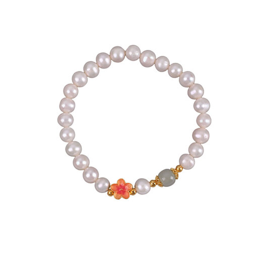 Star's same natural freshwater pearl retro plum blossom beaded girl's bracelet Valentine's Day gift jewelry bracelet flower pearl bracelet
