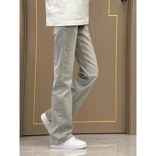 Dingyuan jeans men's autumn and winter new American retro trend vibe narrow version slim straight casual slightly flared long pants for men smoke gray L recommended 105-120 Jin Jin equals 0.5 kg