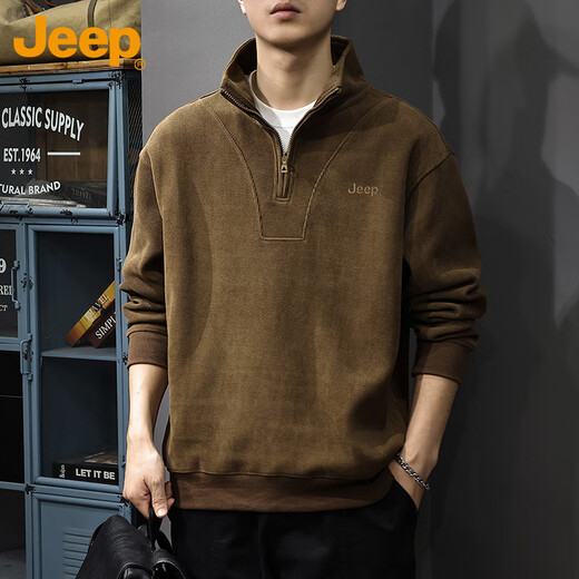 JEEP Jeep толстовка мужская осенне-зимняя на молнии свободная футболка с длинными рукавами мужская вельветовая утепленная теплая мужская одежда светло-бежевого цвета XL