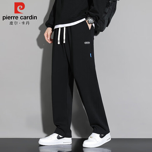 Pierre Cardin pants men's autumn and winter loose straight sports casual pants men's cotton stretch high-end sweatpants black XL