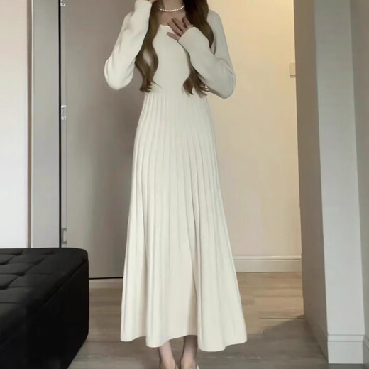 Muni long sweater knitted dress women's autumn clothing 2025 new autumn wear complete set of popular popular long skirts long-sleeved knitted sweater dress - apricot one size fits all 80-120 Jin Jin is equal to 0.5 kg