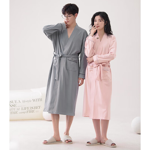 Пара ночной рубашки 100% Pure Cotton Long Bathrobe для женщин и мужчин осень осень и зимняя тонкая пижамская пара