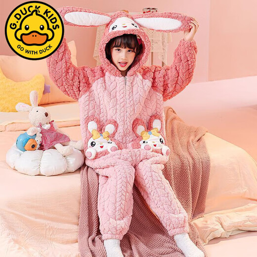 G.DUCKKIDS2024 Autumn and Winter Children's One-piece Pajamas Coral Velvet Hooded Cartoon Girls' Sleeping Bags for Big Children and Girls Home Clothes KYM One-piece Velvet-226 Egg Boy One Size 12