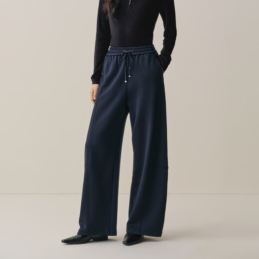 PEACEBIRD Shopping Mall Same Style 2025 Winter New Warm Velvet Scimitar Casual Pants Women A1GBF4327 Navy Blue S 155