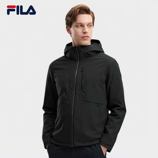 FILA Offizielle leichte Daunenjacke für Herren, Winter, Business, Casual, mit Kapuze, warme Jacke, True Black-BK XL 180/100A