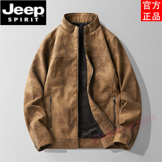 JEEP SPIRIT2025 autumn and winter thickened suede suede leather jacket men's soft leather stand-up collar jacket fashionable American retro black M