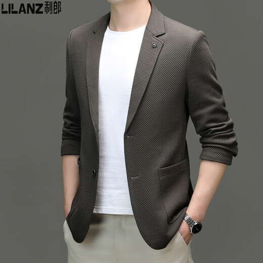 Lilan 2025 Spring New Men's Knitted Stretch Youth Casual Suit Korean Style Slim Fashion Business Men's Gray Gray XL