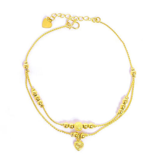 Ningfeng new 18K gold anklet for women double layer love 5D hard gold anklet anti-real 999 pure gold pigment does not fall off double layer