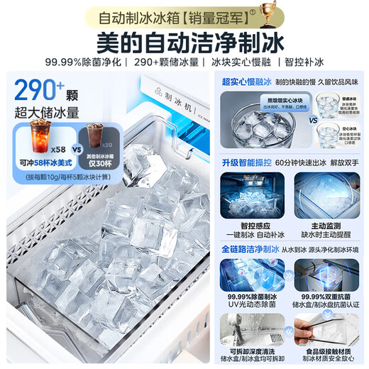 Midea Xiongdundun Pro 600L French-style multi-door automatic ice making household large-capacity thin-zero embedded sterilization and deodorization dual-system air-cooled frost-free fresh-keeping refrigerator with immediate subsidy discount BCD-600WUFIPZM (E) Seashell White
