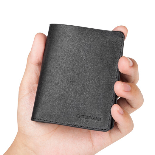 Ehrenmann [natürliches Mikrofaser außerhalb des Drucks] Herrenbrieftasche kleine echte Leder-Brieftasche mit großer Kapazität Kartuschenkartentasche Schwarz