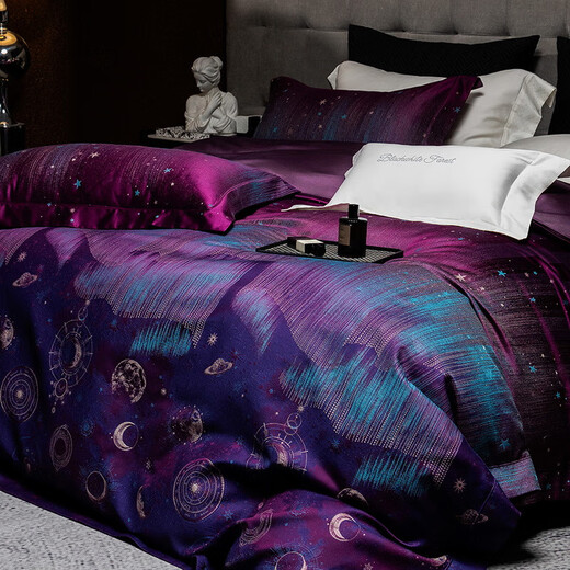 High-end villa double-strand 100S Pima cotton four-piece set pure cotton jacquard quilt cover sheets luxury bedding Bright Galaxy 1.5m bed sheet four-piece set